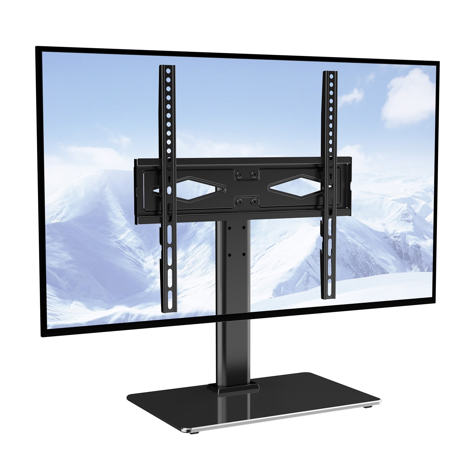 Support TV 32-55 pouces,SucceBuy support TV universel pivotant,support de sol portable réglable en hauteur avec base en verre trempé - 3
