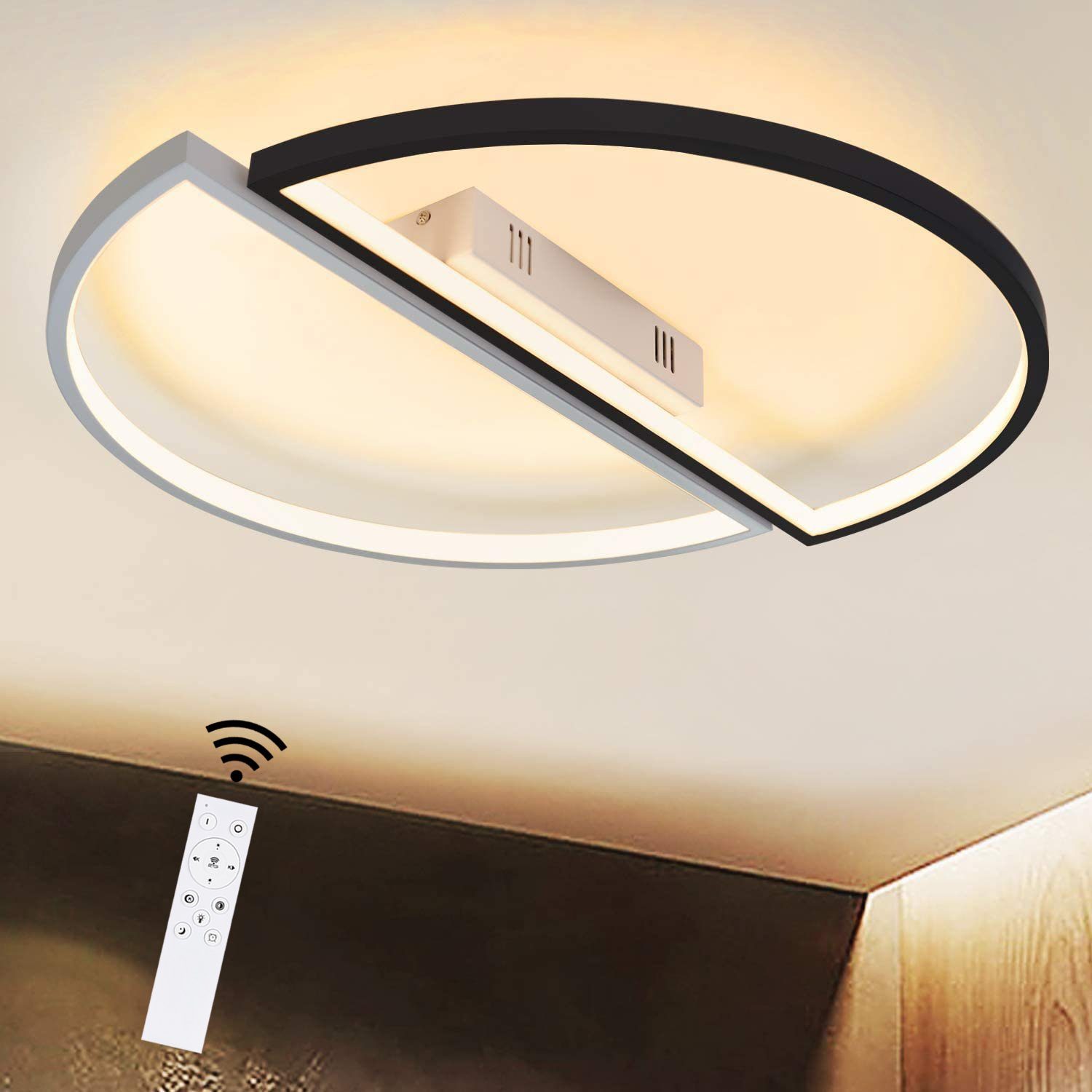 ZMH Lampa sufitowa LED z pilotem, ściemnialna lampa sufitowa z żelaza, nowoczesny design