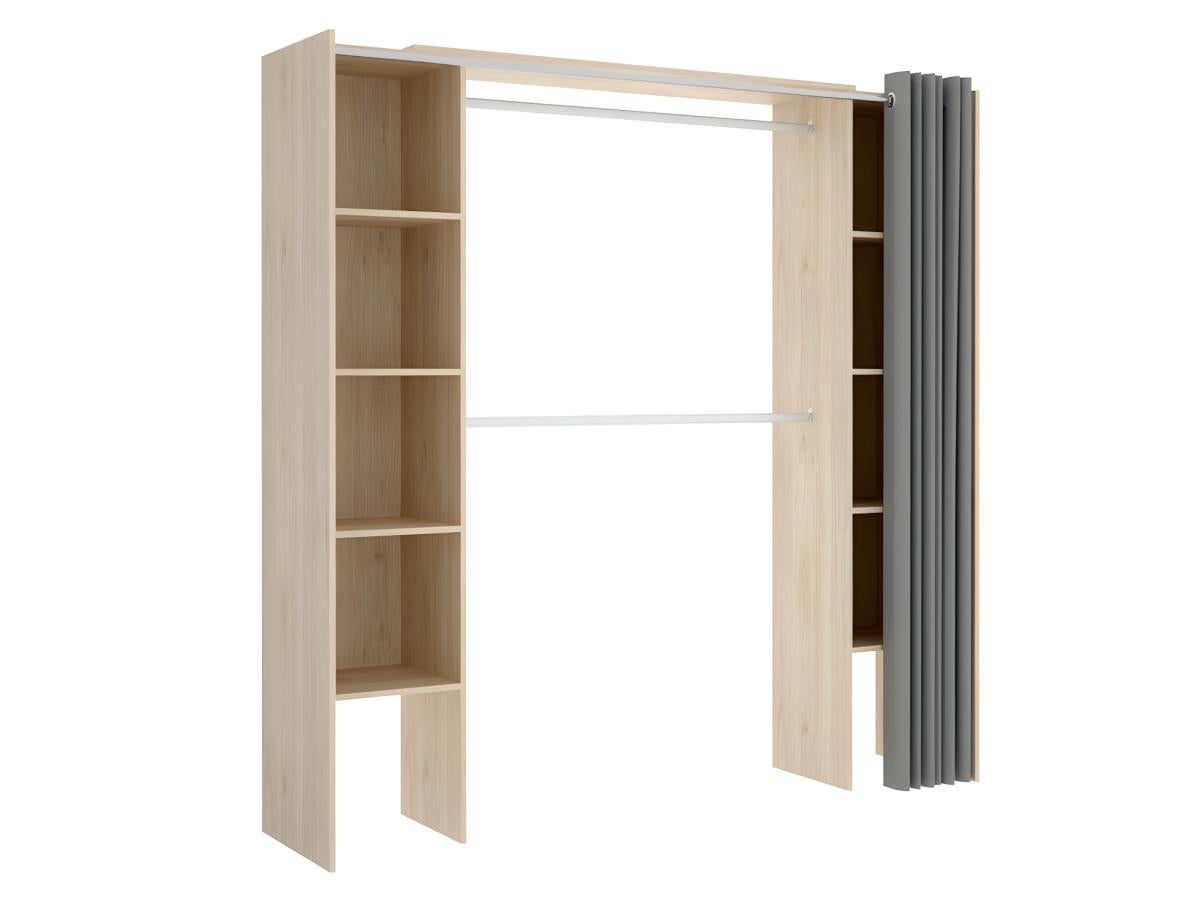 Dressing extensible DORIAN avec rideau - L110/180 cm - Coloris : Chêne et gris - 5