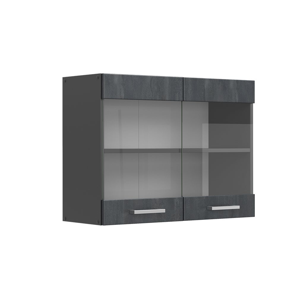 Vicco Szklana szafka kuchenna R-Line, Czarny beton, 80 cm