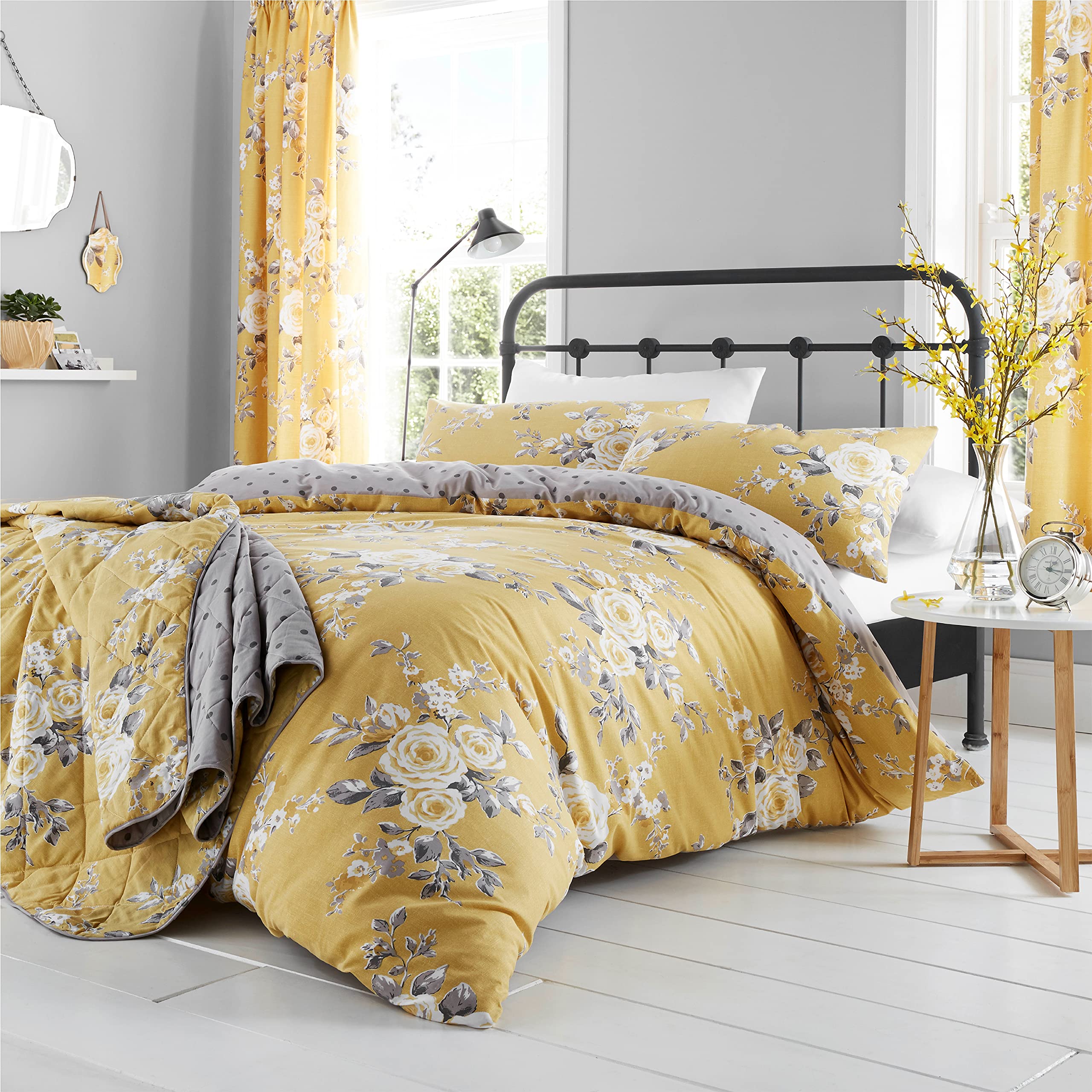Catherine Lansfield Set Copripiumino Matrimoniale Floreale, Grigio