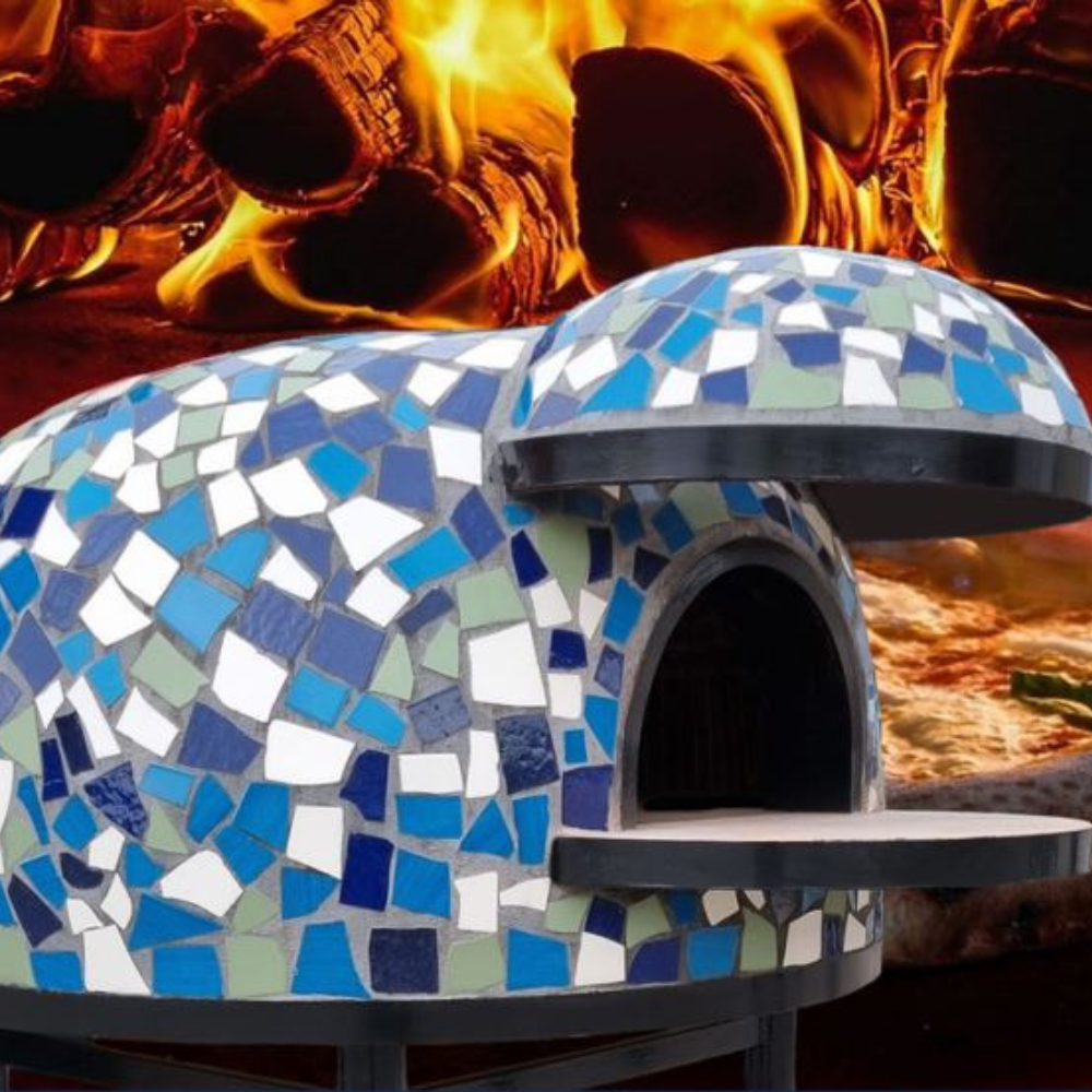 Forno a legna artigianale diametro 80 cm capienza 2/3 pizze cetara blu con base - 3