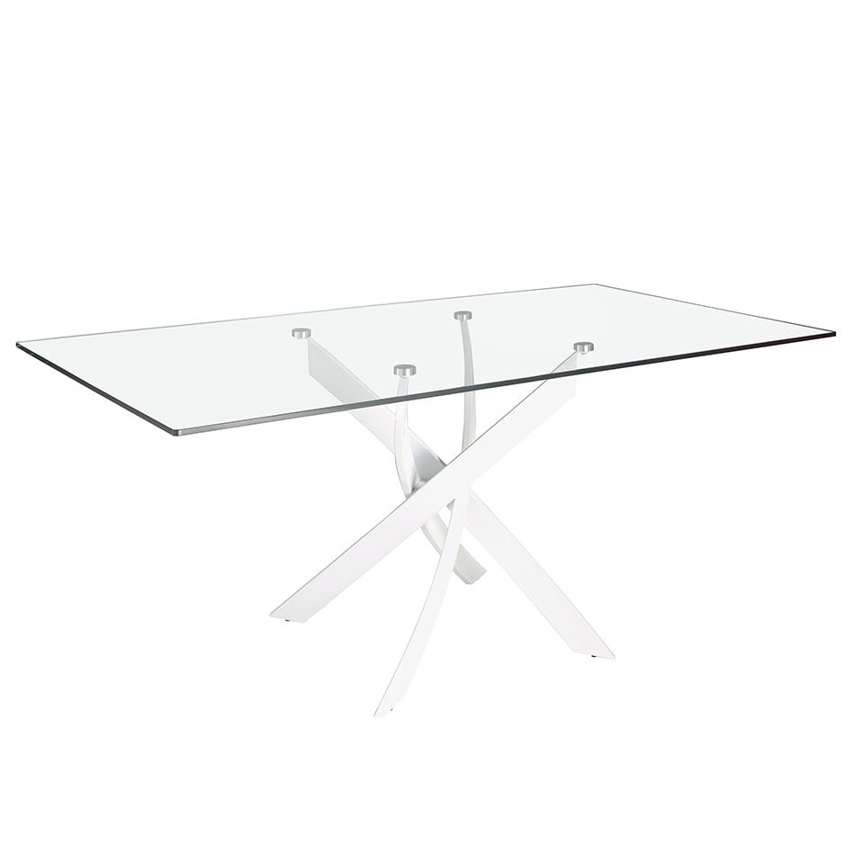 Table de repas extensible 160/240 cm plateau en verre et piétement bois Table de repas extensible 160/240 cm plateau en verre et piétement bois