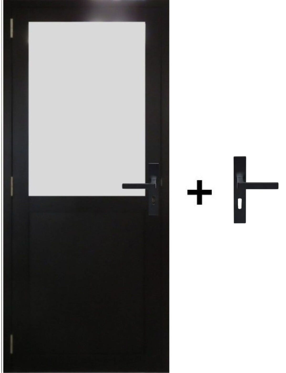 Bloc Porte Athena Noir H204 X L83 Poussant Droite Côte Tableau +poignee ...