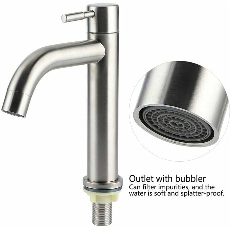 Robinet de grand lavabo monotrou froid en acier inoxydable brossé G1/2 - 2
