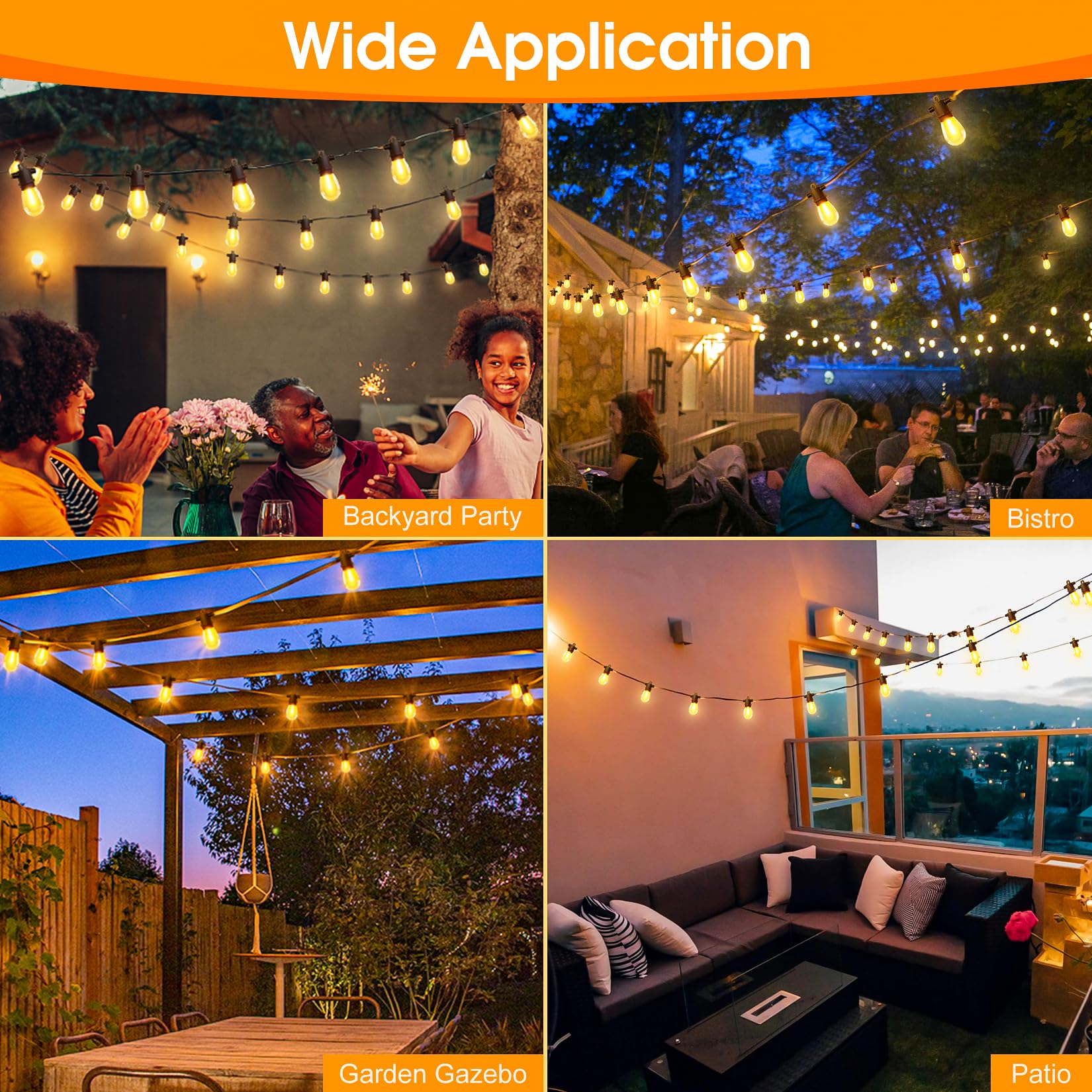 20 M Guirlande lumineuse d'extérieur à LED avec télécommande et 30+2 ampoules LED S14, IP65, lumière blanche chaude, pour jardin, une véranda, café - 6