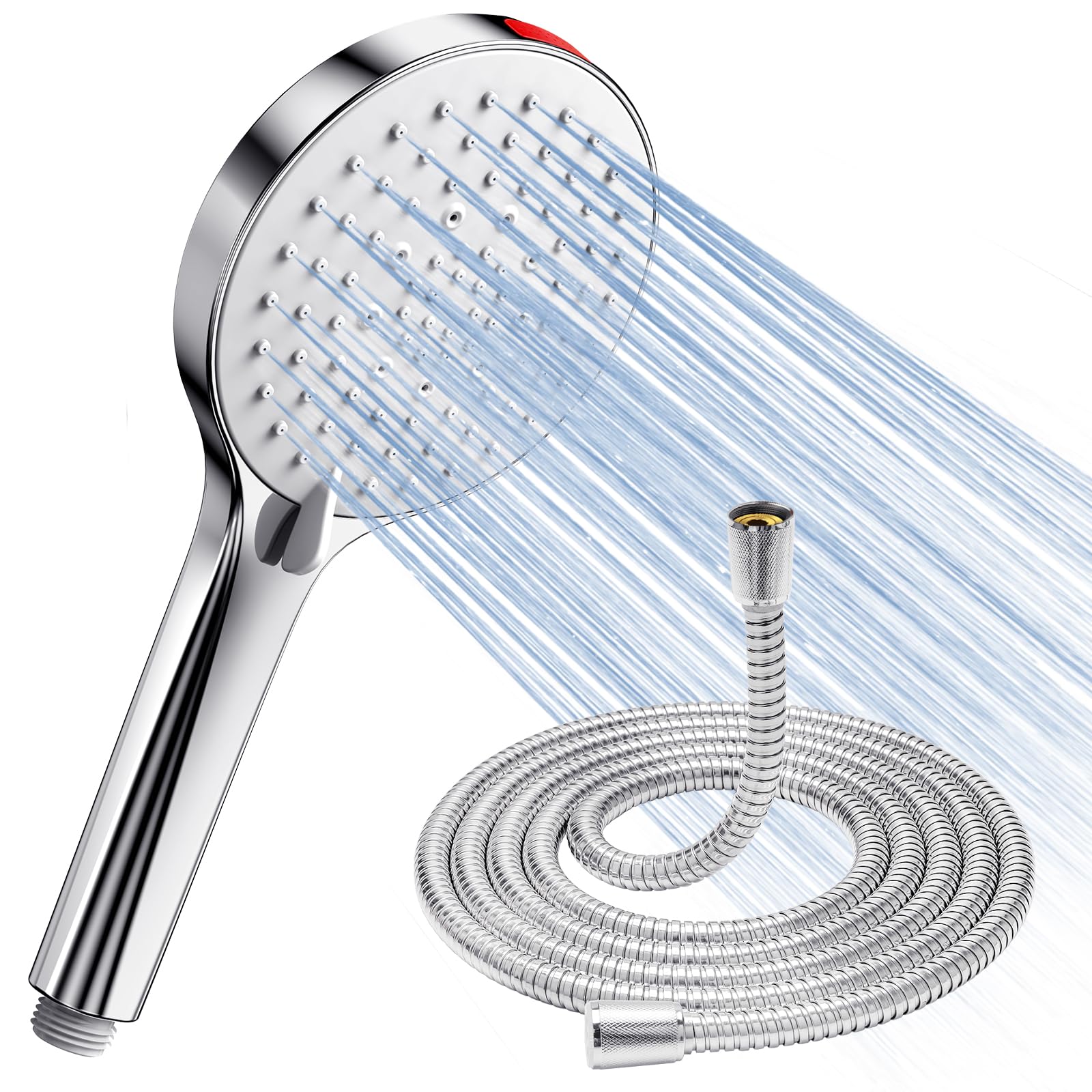 ATHLON TOOLS Soffione doccia a risparmio idrico – 5 tipi di getto doccia – 105 mm doccetta rotonda (cromata, soffione doccia 105 mm