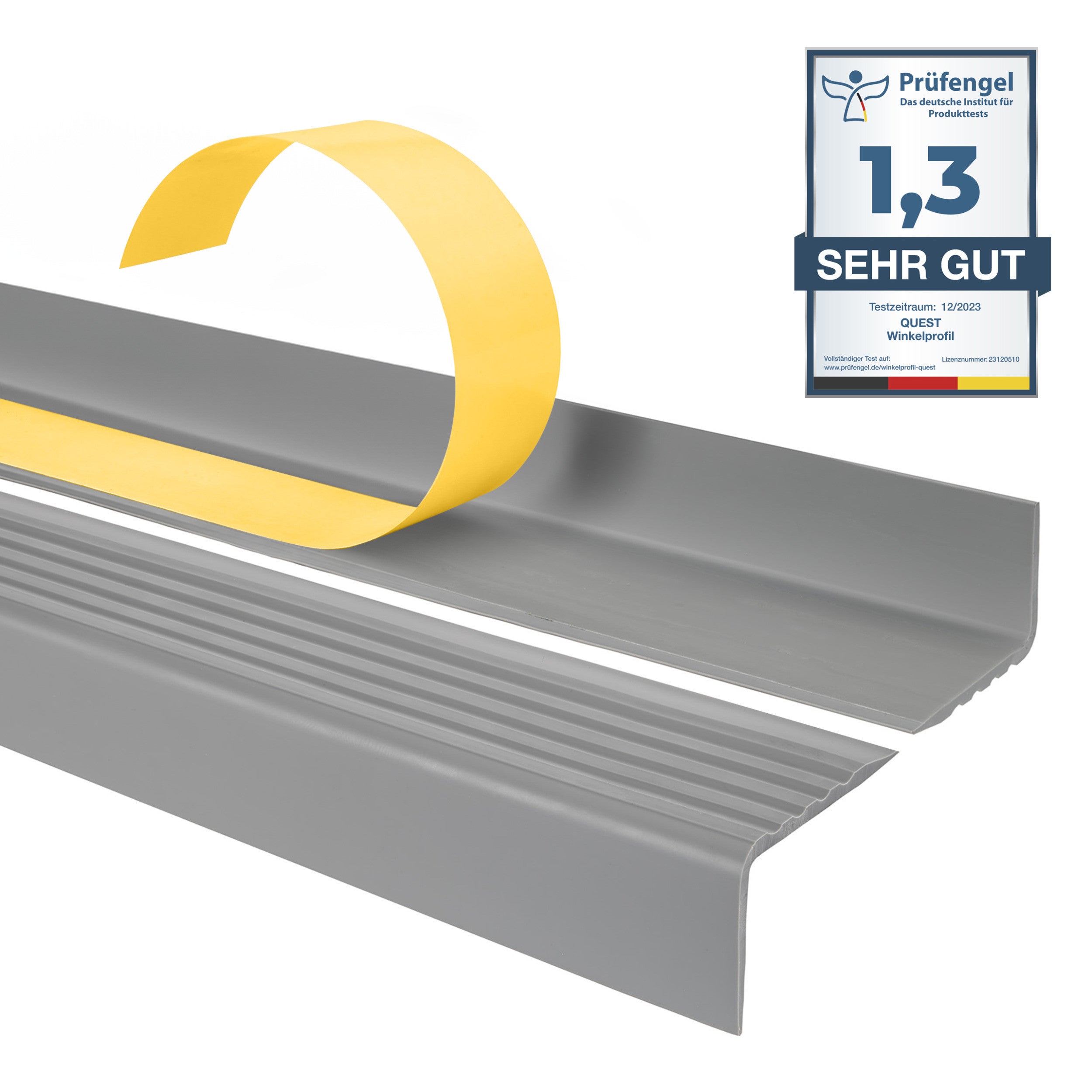 Samoprzylepny profil schodowy 40x25 mm PVC na krawędzie stopni z ryflowaniem - 90 cm, szary