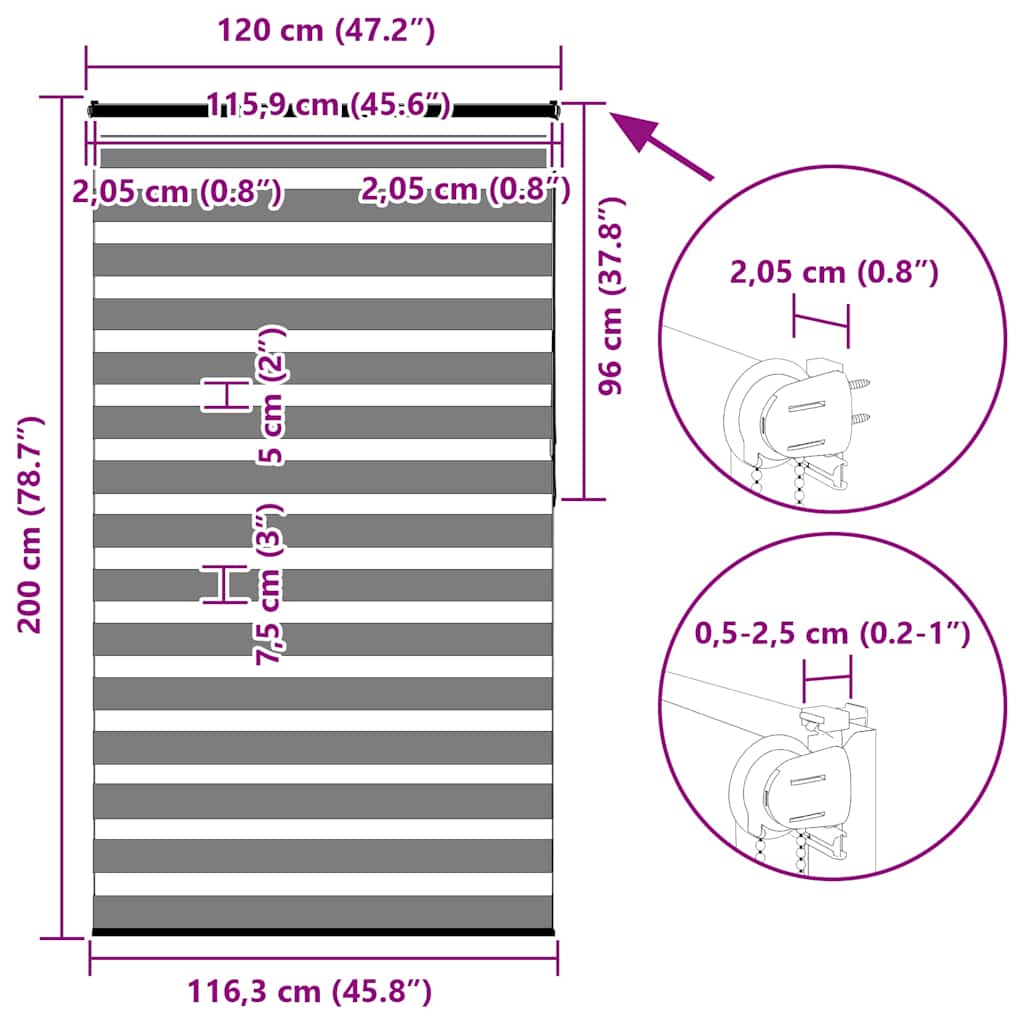 Tenda a Rullo Zebra Larghezza Tessuto 115,9 cm Poliestere vidaXL - 3