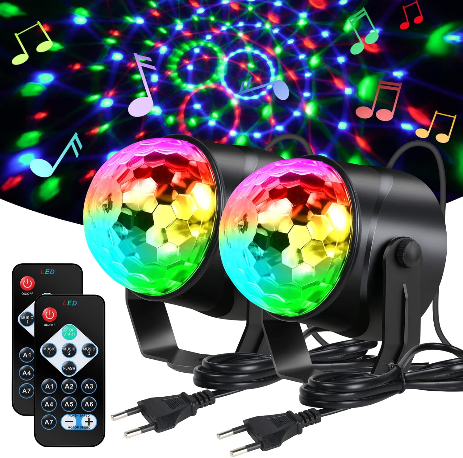 Kula Disco 2 Światła RGB 7 Kolorów Dźwiękowe Pilot Obrotowa 360° 3 Tryby Karaoke Impreza Boże Narodzenie Ślub Bar