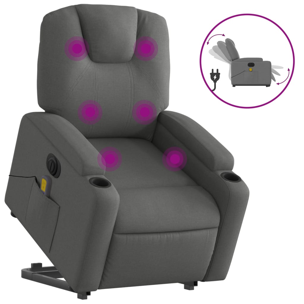 Sillón de masaje eléctrico | sillón de relax | silla de relax reclinable elevable tela gris oscuro cfw384728
