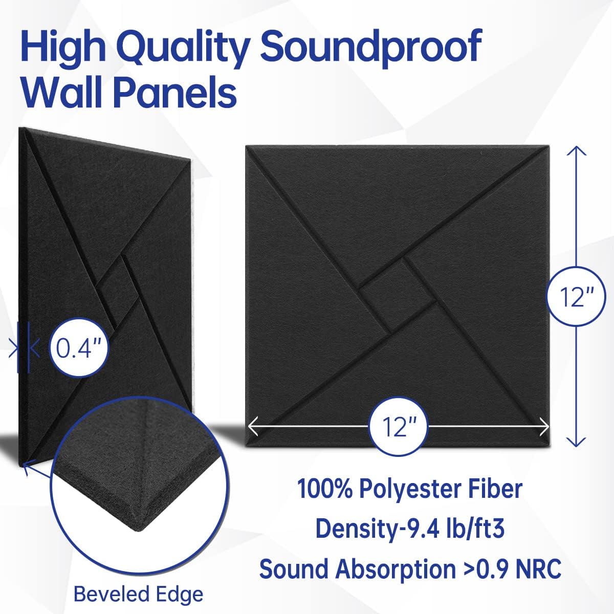Paneles acústicos autoadhesivos, paquete de 12, paneles de pared insonorizados, panel absorbente de sonido de poliéster de alta densidad, 30 x 30 cm - 3