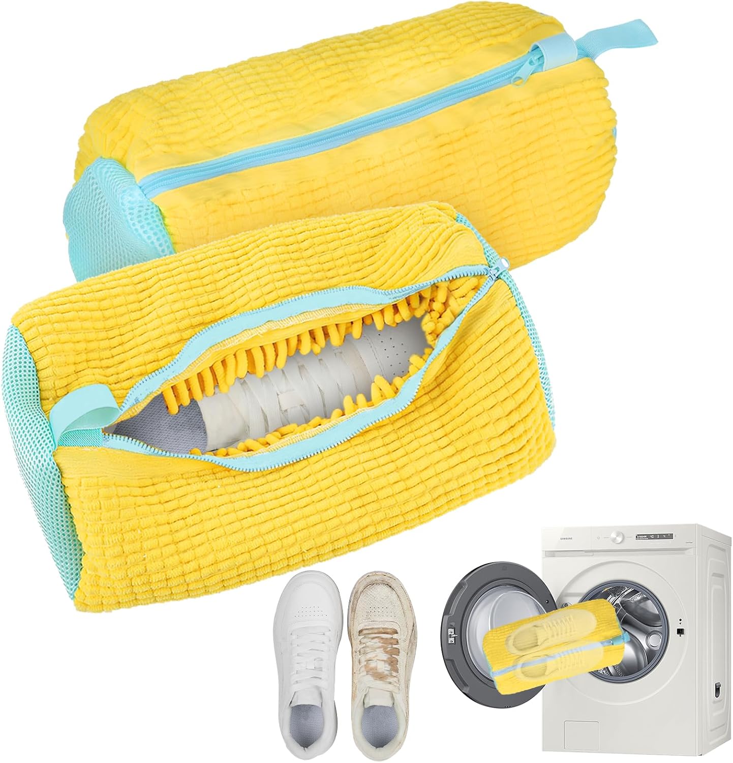 Lot De 2 Sacs De Lavage à Chaussures Avec Fermeture éclair, Sac De Lavage De Chaussures En Chenille, Pour Machine à Laver Et Sèche-linge, Bleu