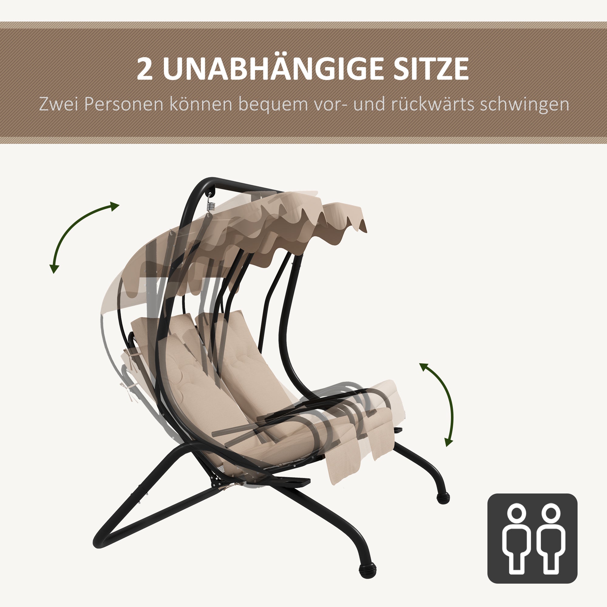 Balançoire de jardin Hollywood, résistante aux intempéries, 2 tailles disponibles, 2 porte-gobelets, 170 cm x 136 cm x 170 cm, beige - 6