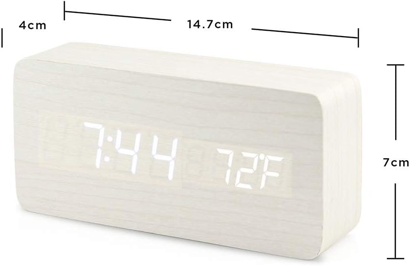 Réveil numérique en bois, réveil LED multifonction en bois avec alimentation USB, commande vocale et thermomètre - Blanc - 3