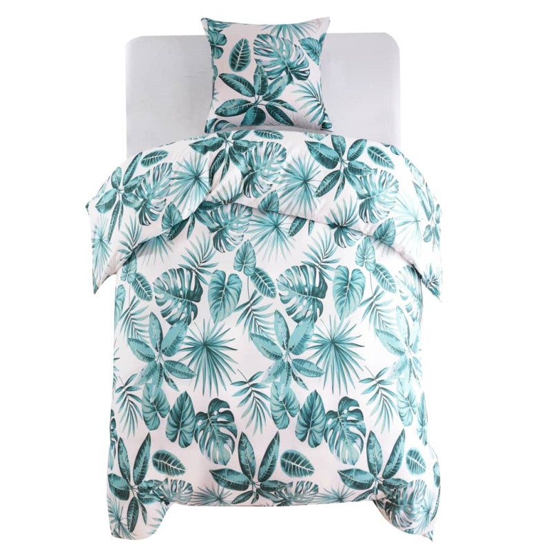 Parure De Lit Microfibre Motif Feuilles Tropicales - Housse De Couette 140x200 + Taie 65x65