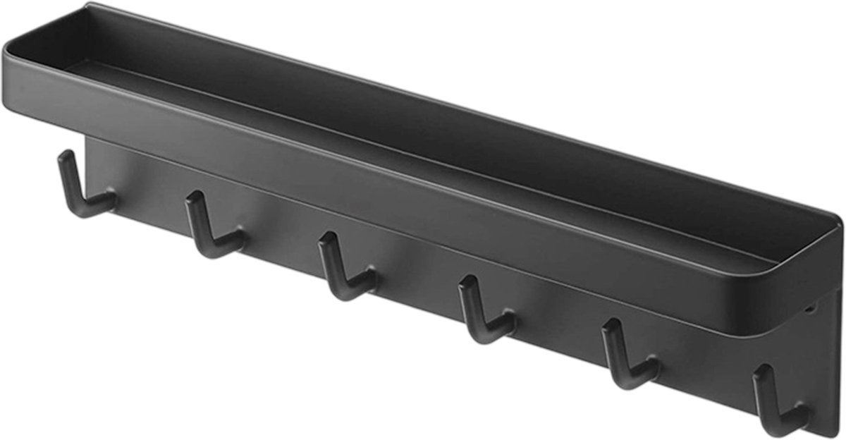 Breloc autoadeziv cu raft și 6 cârlige, oțel carbon, negru 24,5 x 4,5 x 6 cm