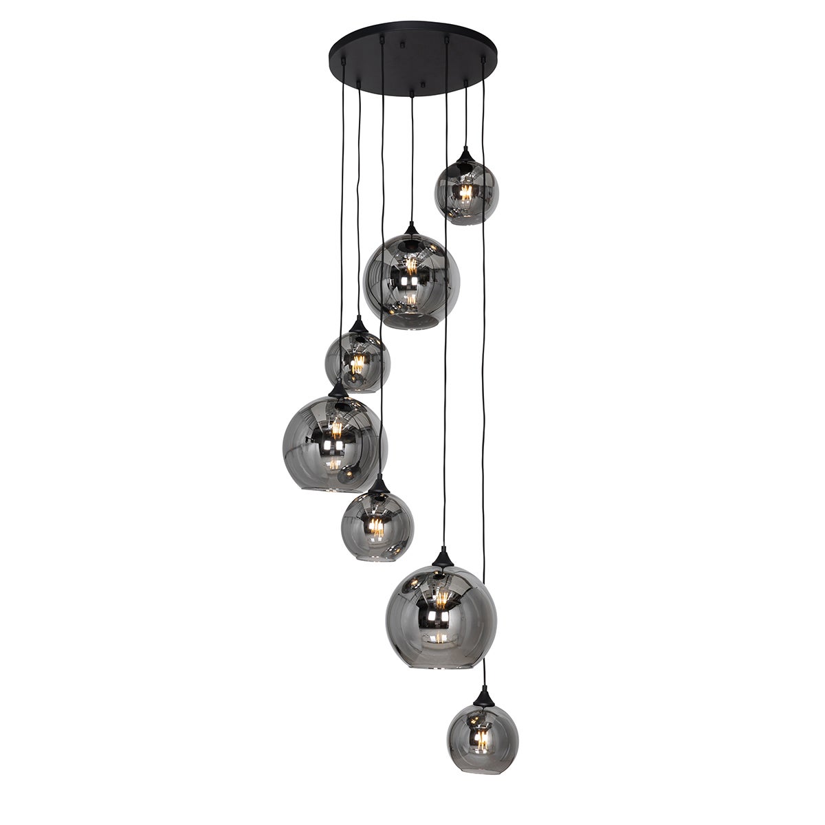 Qazqa artdeco lampa wisząca z kloszem (5 punktów) do stołu jadalnego inteligentny - Sandra - czarny, żarówkami LED 7 w zestawie