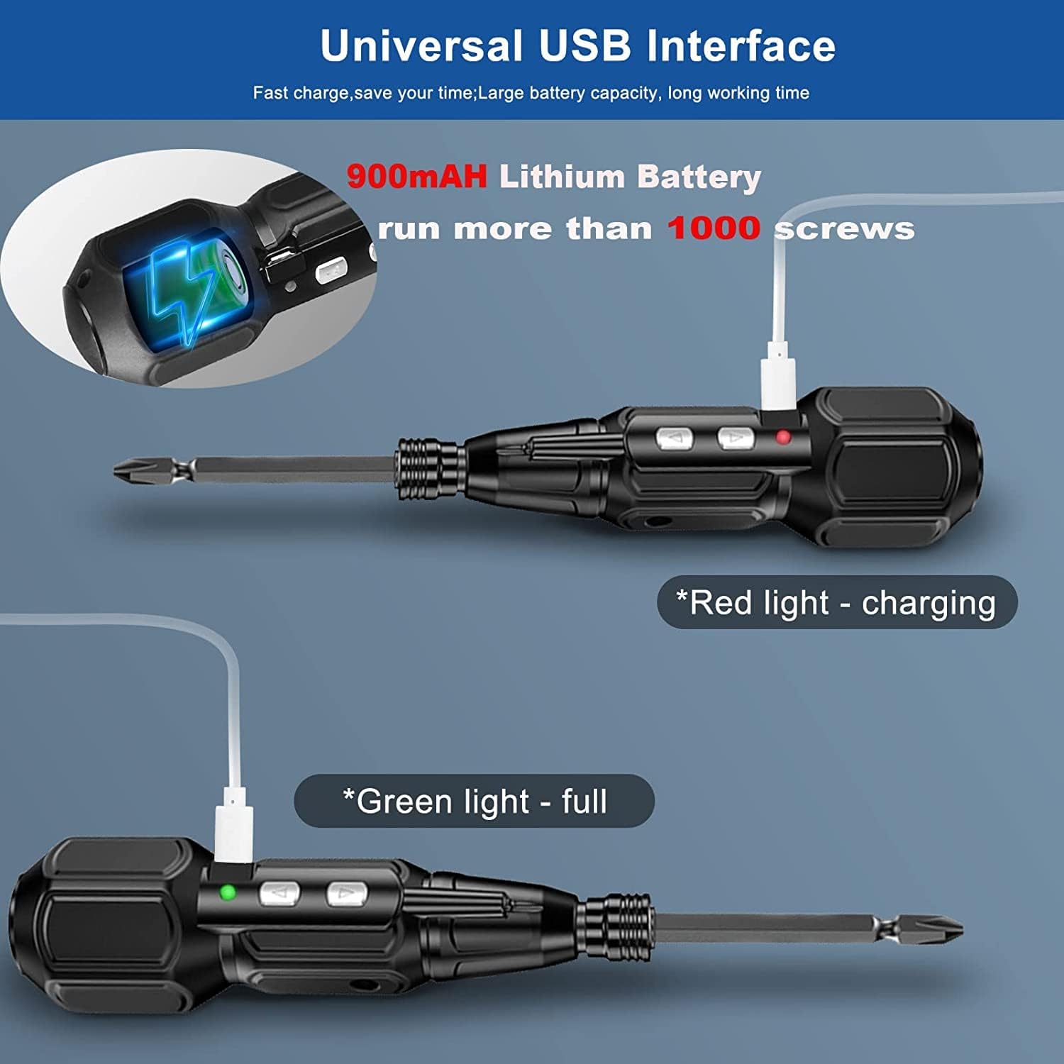 5 pièces Tournevis Électrique Sans Fil 3,6V Rechargeable Portable, Rotatif, LED, Embout Double Tête 6,35mm, Câble USB - 3