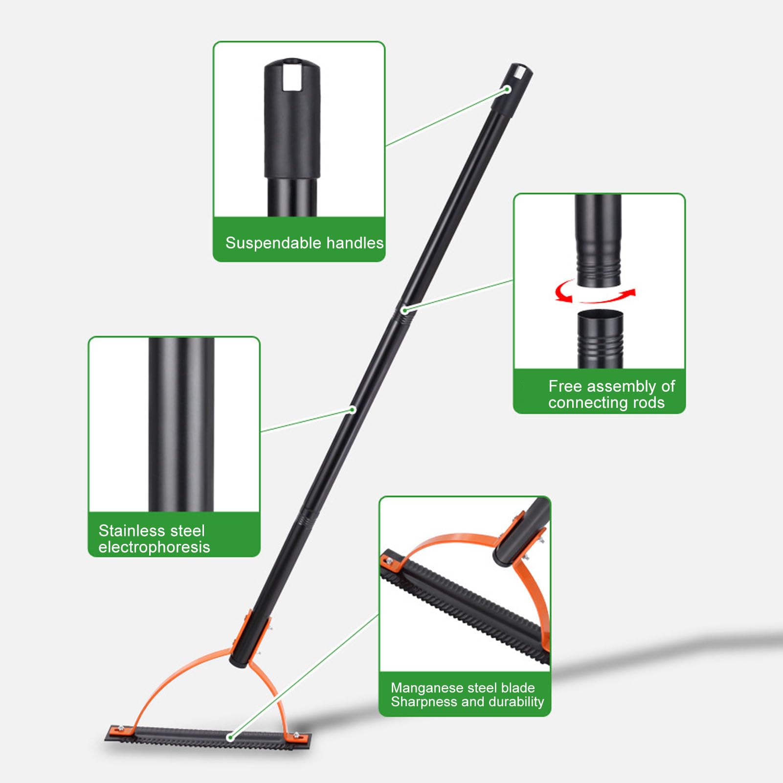 Coupe-herbe manuel 65 en acier au manganèse avec lame dentelée à double tranchant et manche en acier inoxydable pour jardin, pelouse (3 sections) - 2