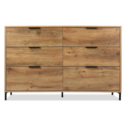 Commode 6 tiroirs 115x40x78 cm en chêne vert olive - LUNEA | Maison et