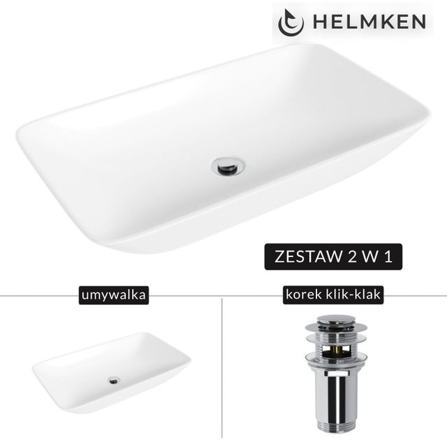 Umywalka nablatowa Helmken 88670000 (70x40) Biała + Korek klik-klak Chrom