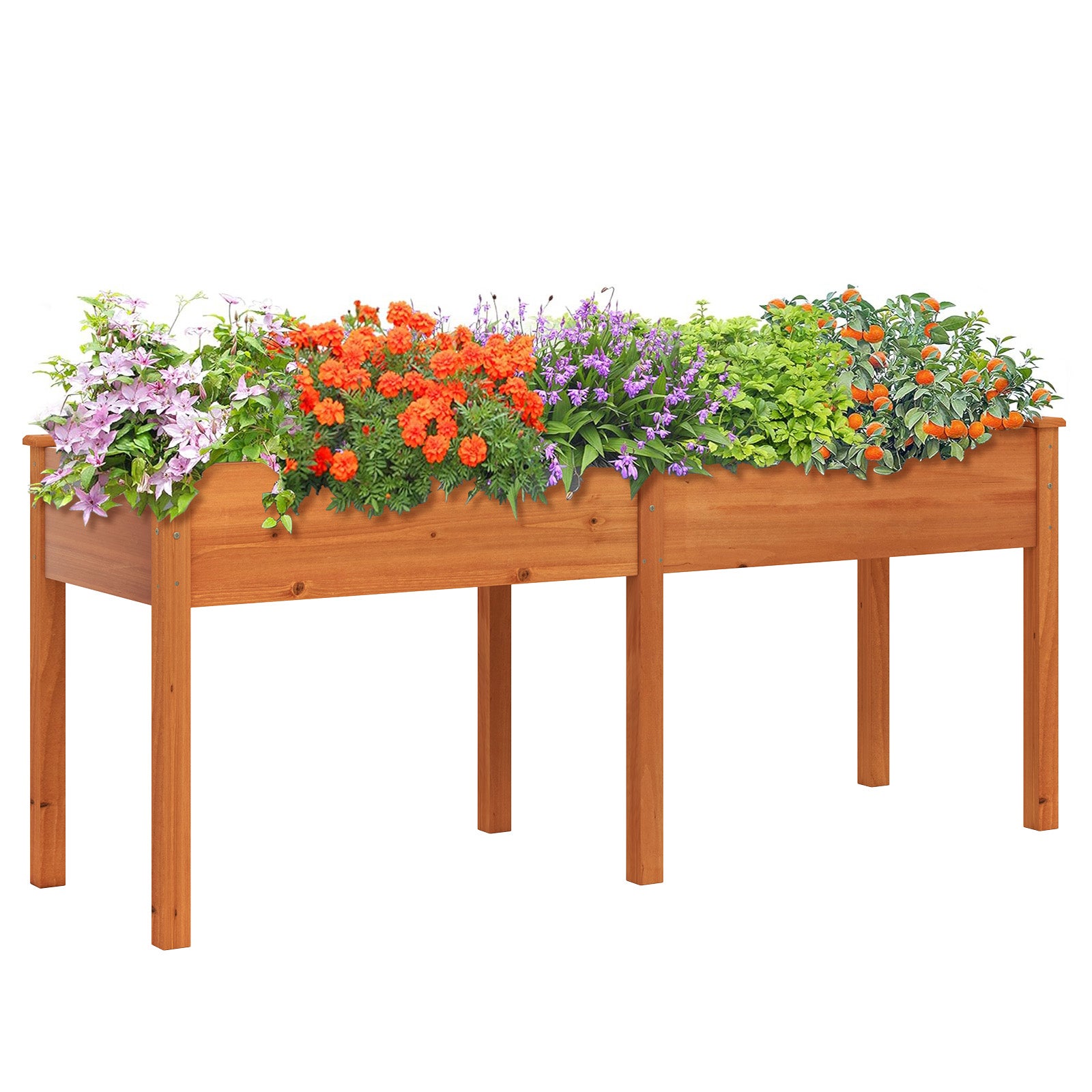 Podwyższone Skrzynki Ogrodowe z Drewna Jodłowego z Nóżkami, 184 x 58 x 77 cm, Płytki Podwyższone z Przegrodą, 8 Otworów Drenażowych (Kolor Żółty)