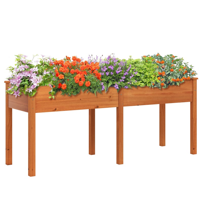 Podwyższone Skrzynki Ogrodowe z Drewna Jodłowego z Nóżkami, 184 x 58 x 77 cm, Płytki Podwyższone z Przegrodą, 8 Otworów Drenażowych (Kolor Żółty)