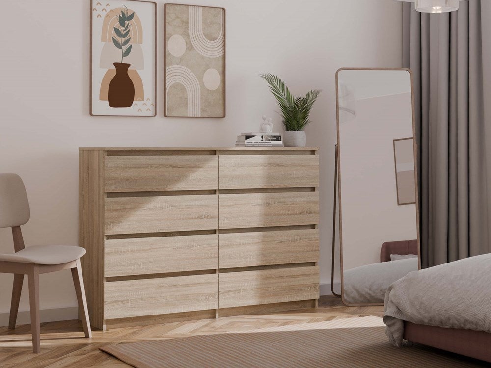 MILAN - Commode large 8 tiroirs chambre salon - 97x138x40 - Design minimaliste - Meuble de rangement - Aspect bois - sonoma - 9