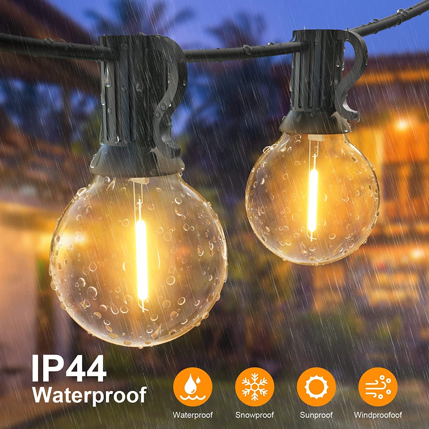 Catena luminosa esterna da 30 m, luce da giardino, con 50+2 lampadine LED G40, IP44 impermeabile, luce calda (non dimmerabile) - 5