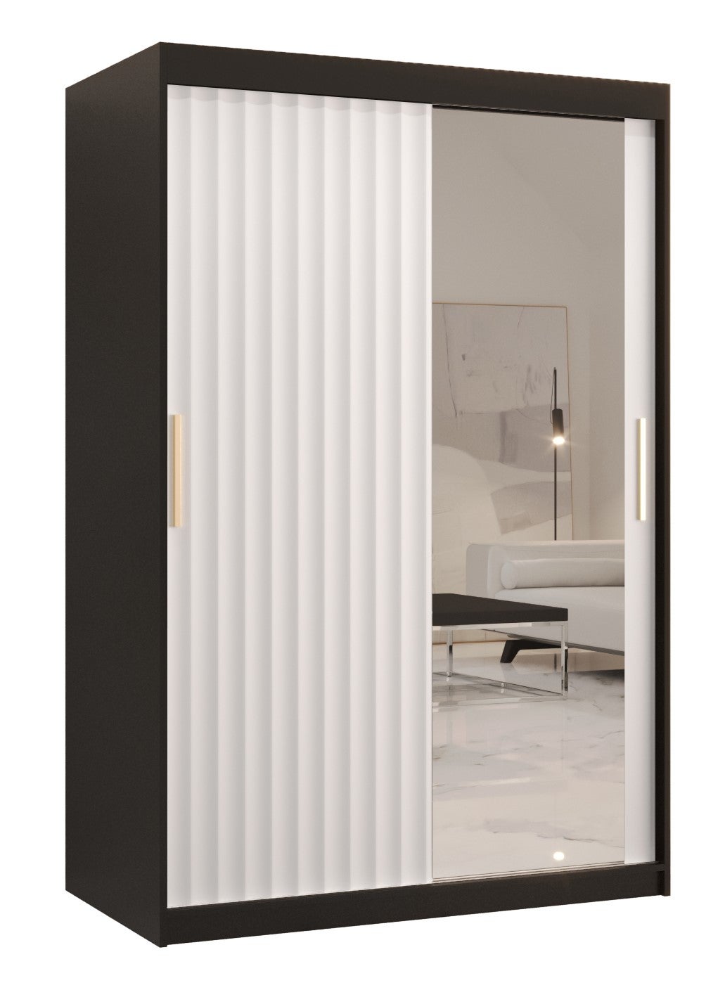 Szafa przesuwna garderoba RIFLO WAVE 2 120 x 62 x 200 cm Czarny + Biały - Abiks Meble