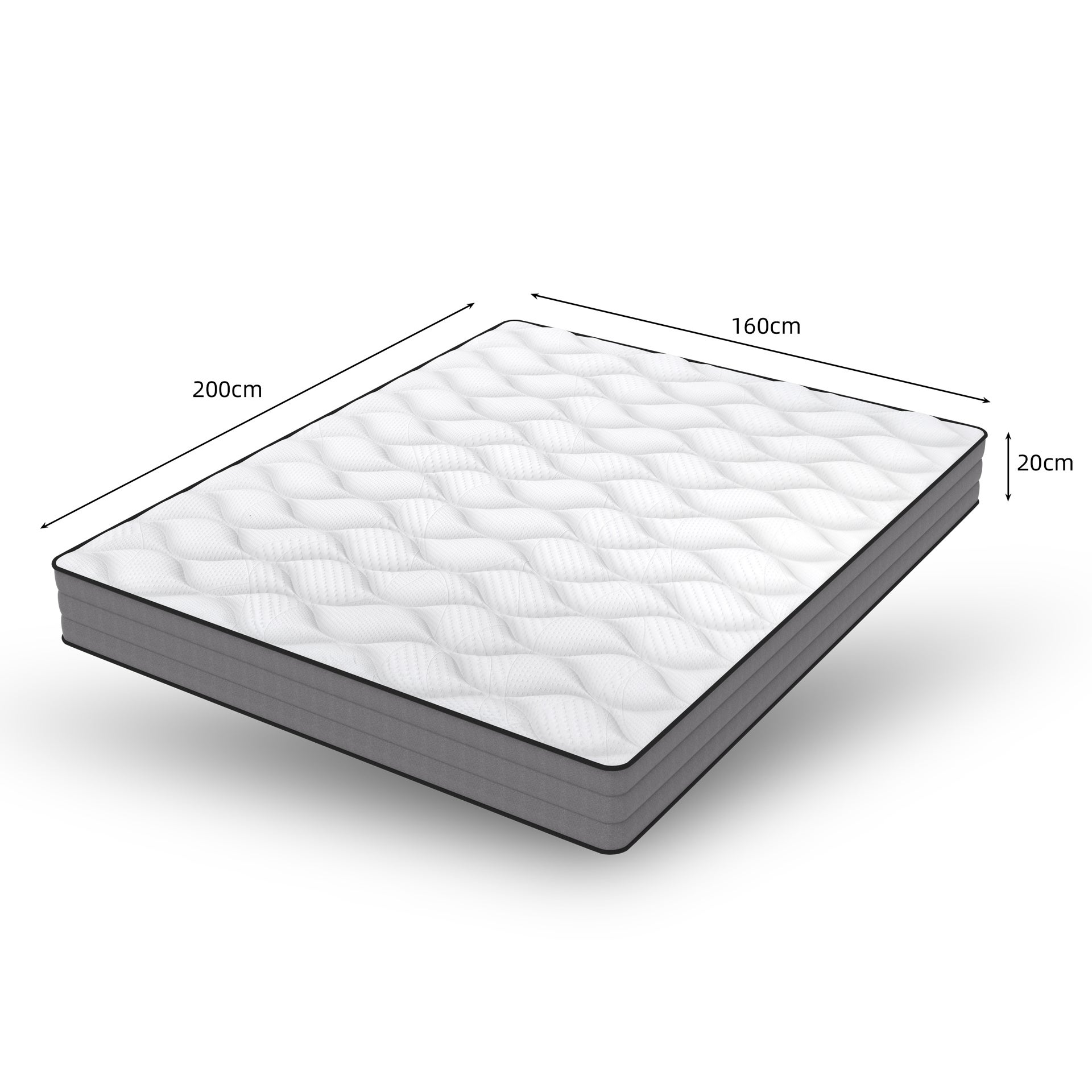 Materasso a molle insacchettate 160 x 200, certificato Oeko TEX, materasso viscoelastico 1000 molle e rivestimento in lyocell, altezza 20 - 2