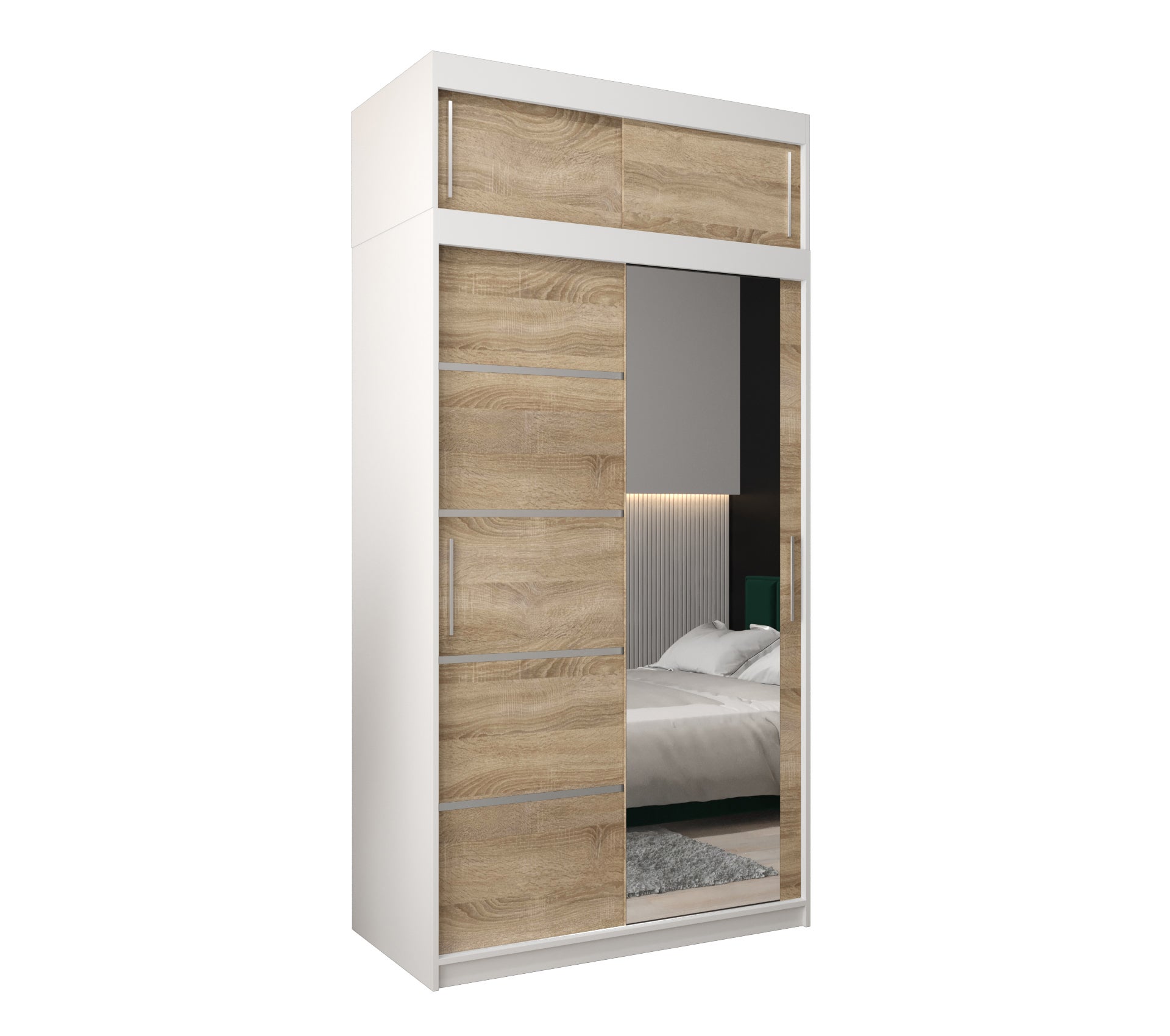 Szafa przesuwna z nadstawką garderoba Verona 2 120 x 62 x 240 cm Biały + Sonoma - Abiks Meble