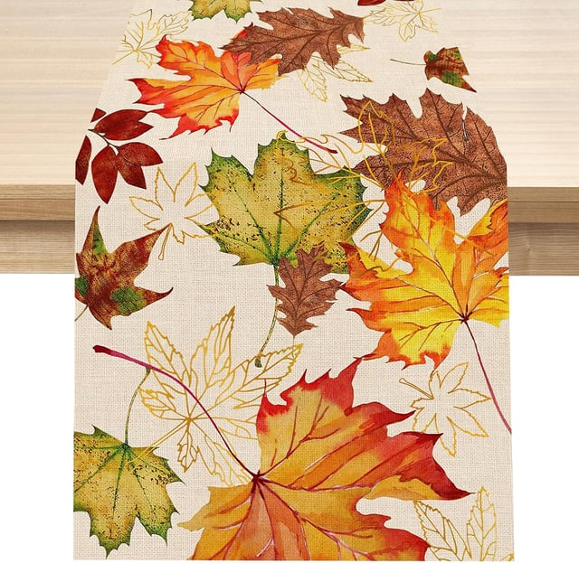 Chemin de table automnal avec feuilles d'érable - Décoration de table pour cuisine, extérieur, fête, Noël, Thanksgiving, Halloween - 30 x 140 cm