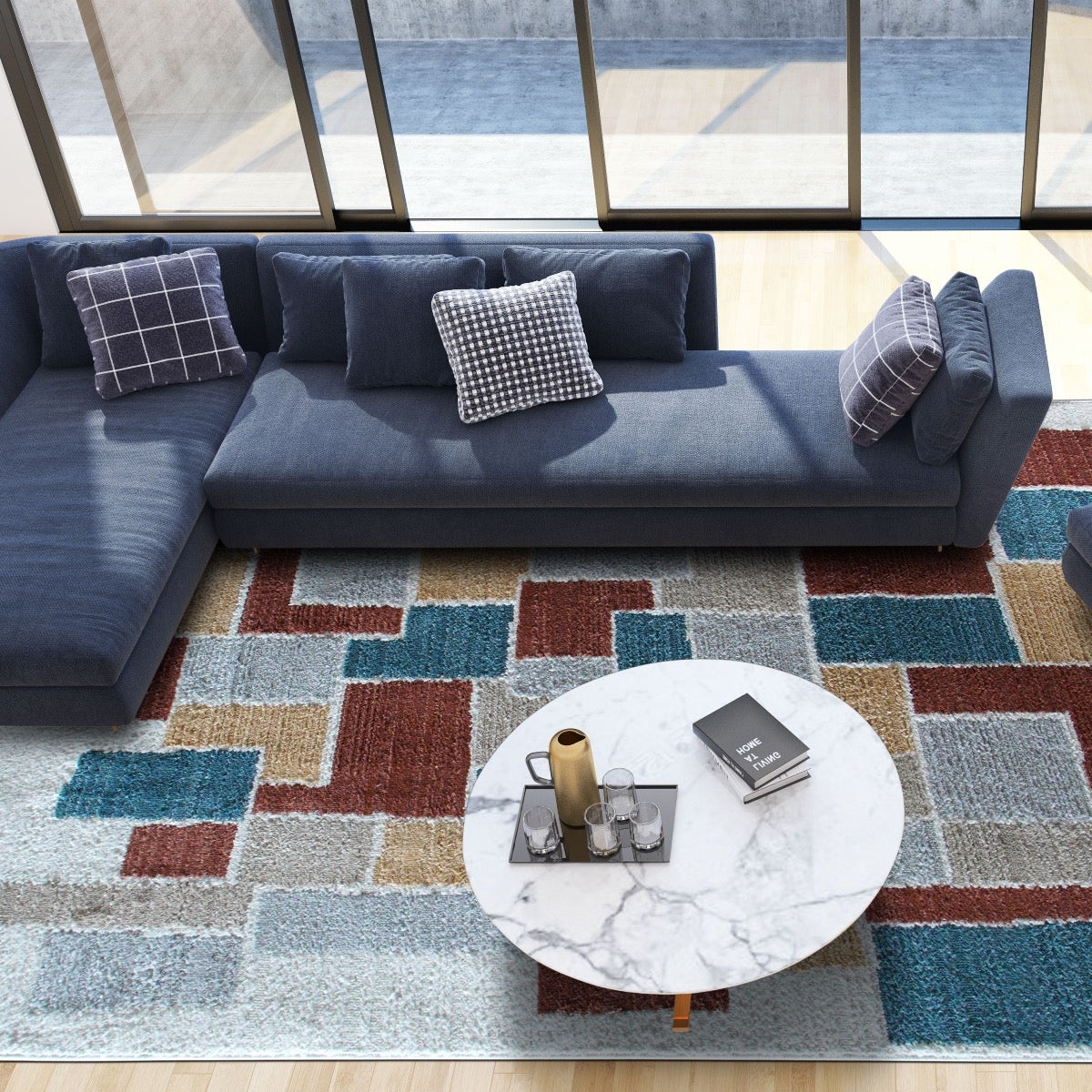 Tappeto contemporaneo in poliestere multicolore/beige 120x166 - 7