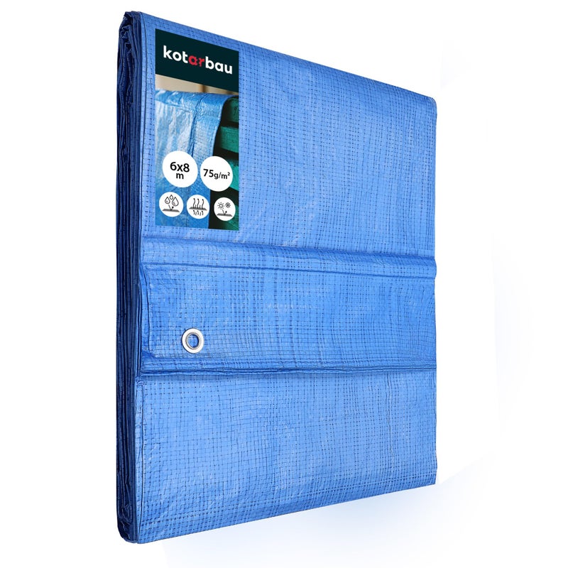 Plandeka 6x8m niebieska wodoodporna ochronna okrycie płachta 75g/m2 osłona - KOTARBAU
