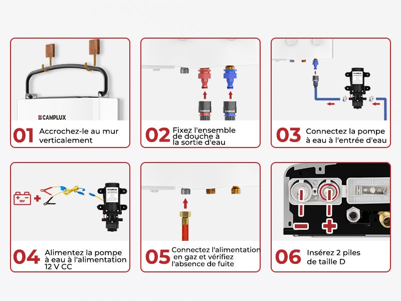 CAMPLUX AY132P43 5L Chauffe-eau à Gaz Propane (37mbar) /Butane (28-30mbar) Instantané avec Pompe à eau 4.3L [Classe énergétique A+] - 9