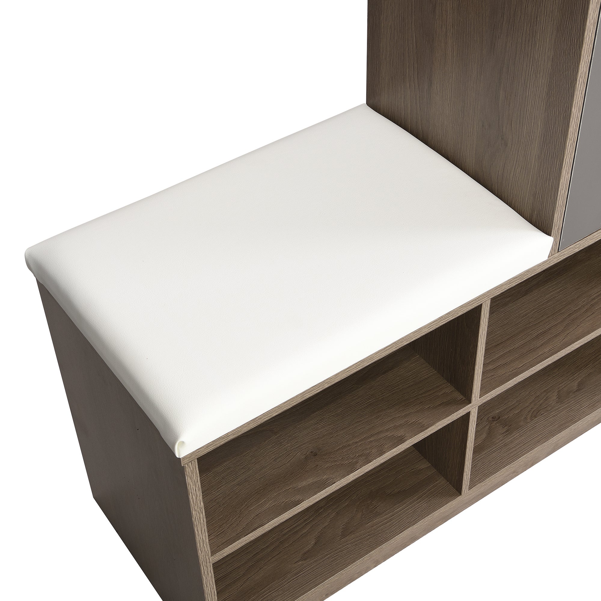 Banc à chaussures 140x35x110 cm avec assise rembourrée et étagères réglables Blanc pour entrée - 4