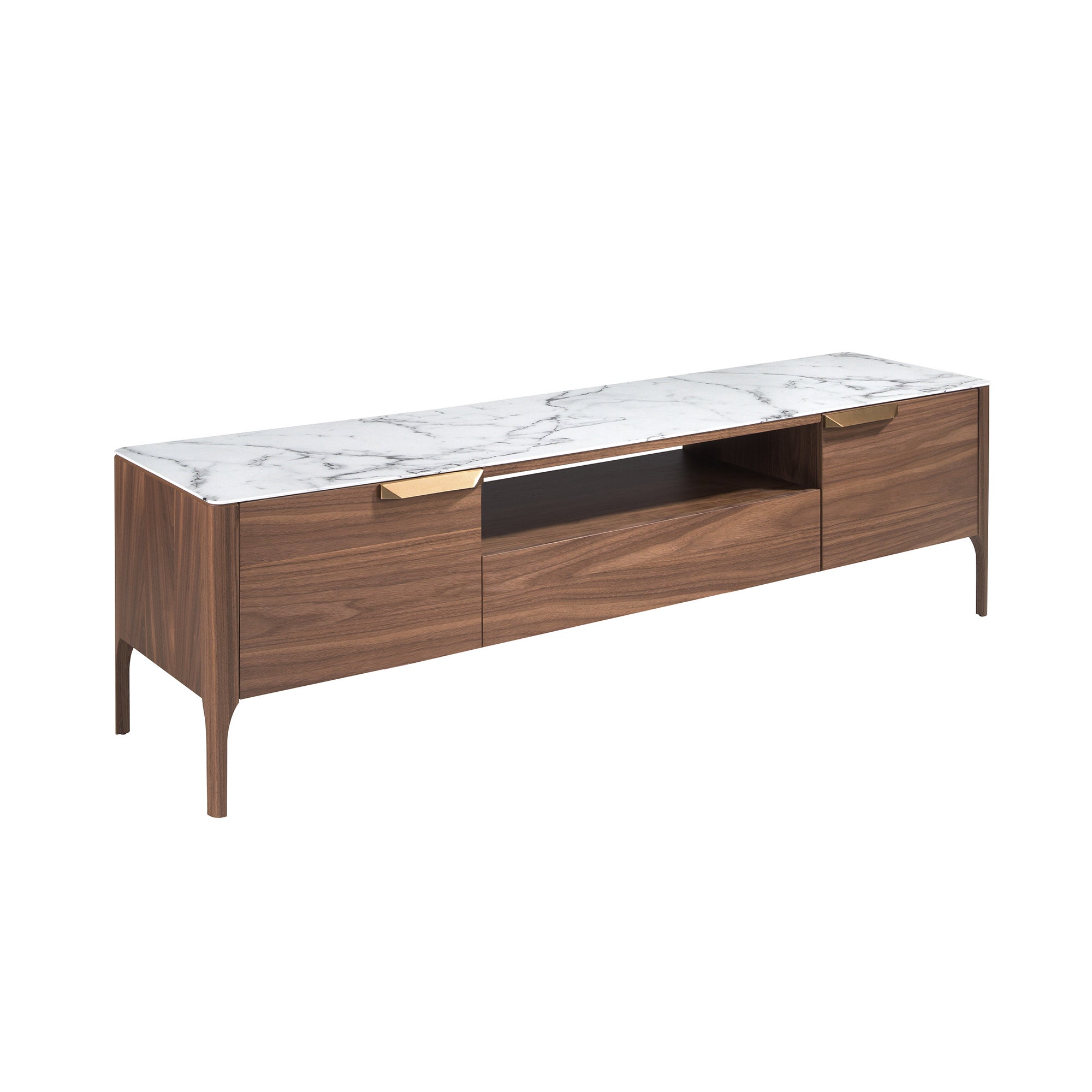 Stojak TV z orzecha włoskiego z blatem imitującym marmur 180 x 45 x 50 cm