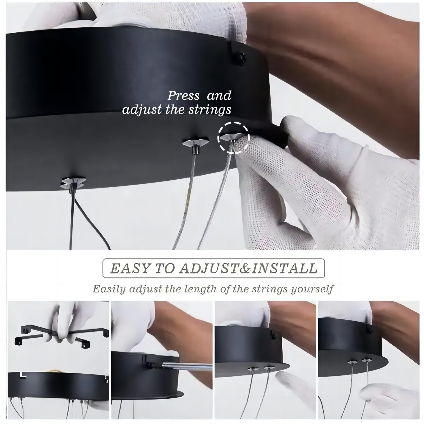 Suspension Lustre LED 76W Aiskdan, Noir, Aluminium, Dimmable, 60*60*85 CM, Pour Salon - 9