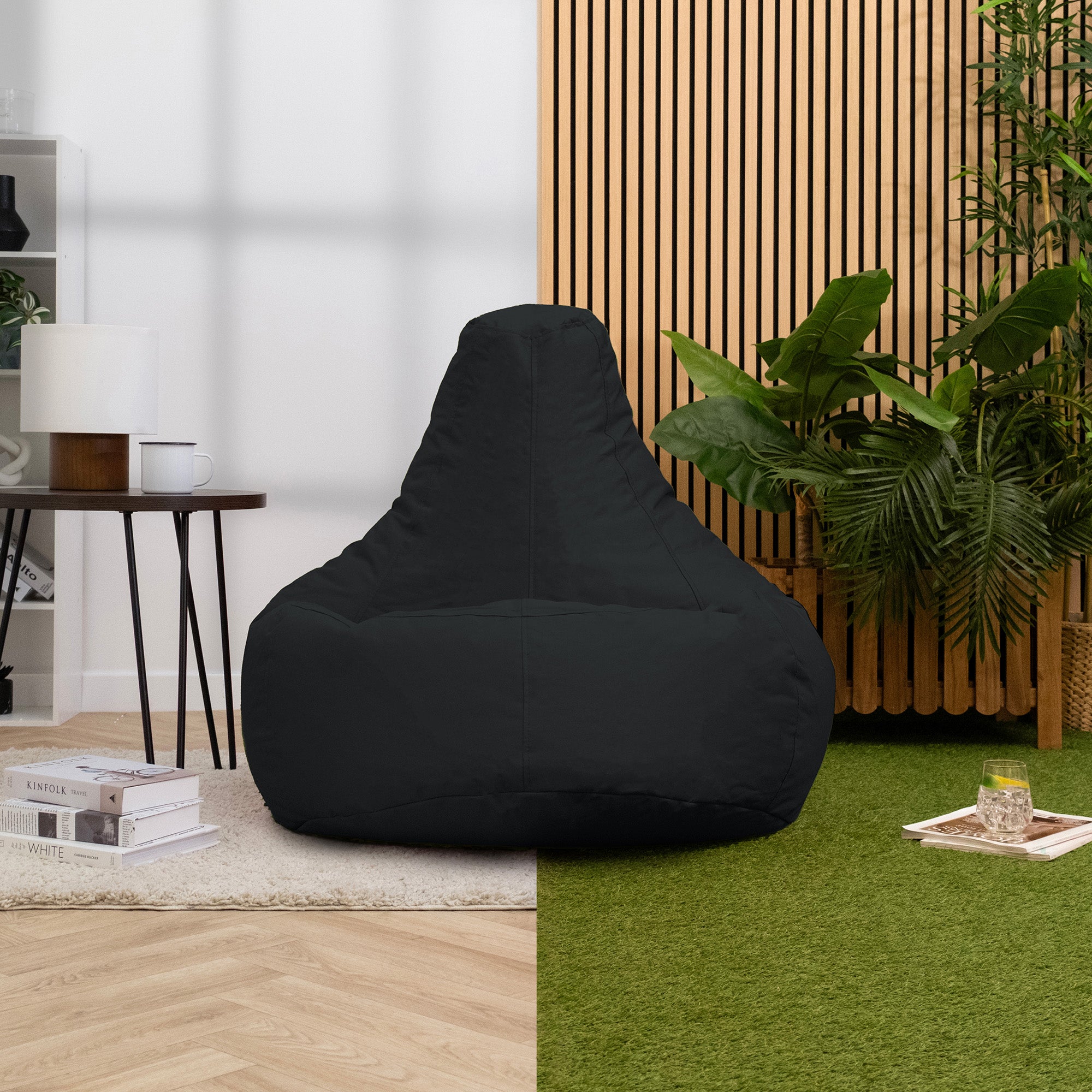 Pouf reclinabile con schienale alto Icon per interni ed esterni, soggiorno, giardino, nero, 84x84 cm, Oeko-Tex® - 4