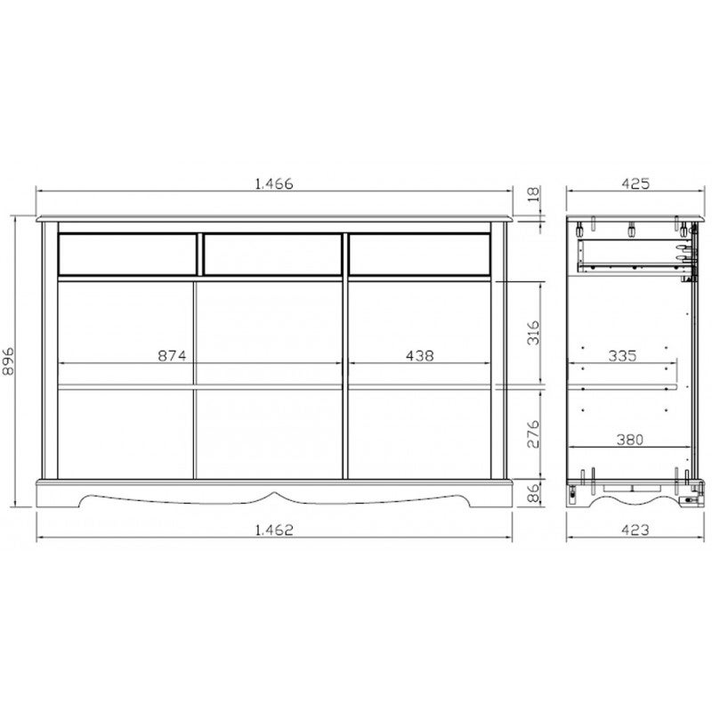 Buffet Bas 3 Portes 3 Tiroirs Pin Miel de Style Anglais L 146.6 H 89.6 P 42.5 cm - 6