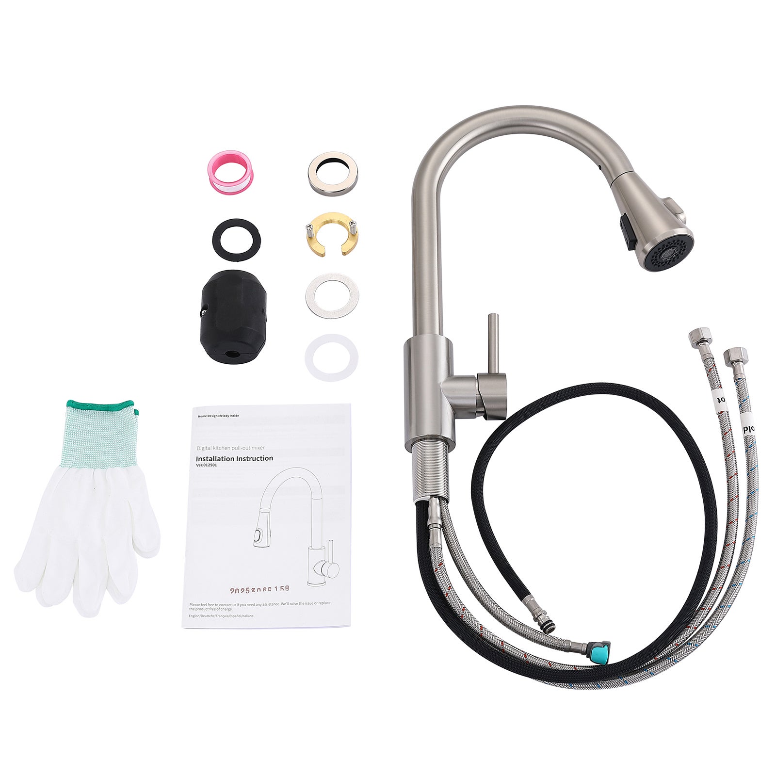 Mitigeur Cuisine en Inox avec Affichage Température LED, Robinet Évier Brossé Pivotant à 360° avec Douchette Extractible et 2 Modes de Jet - 9