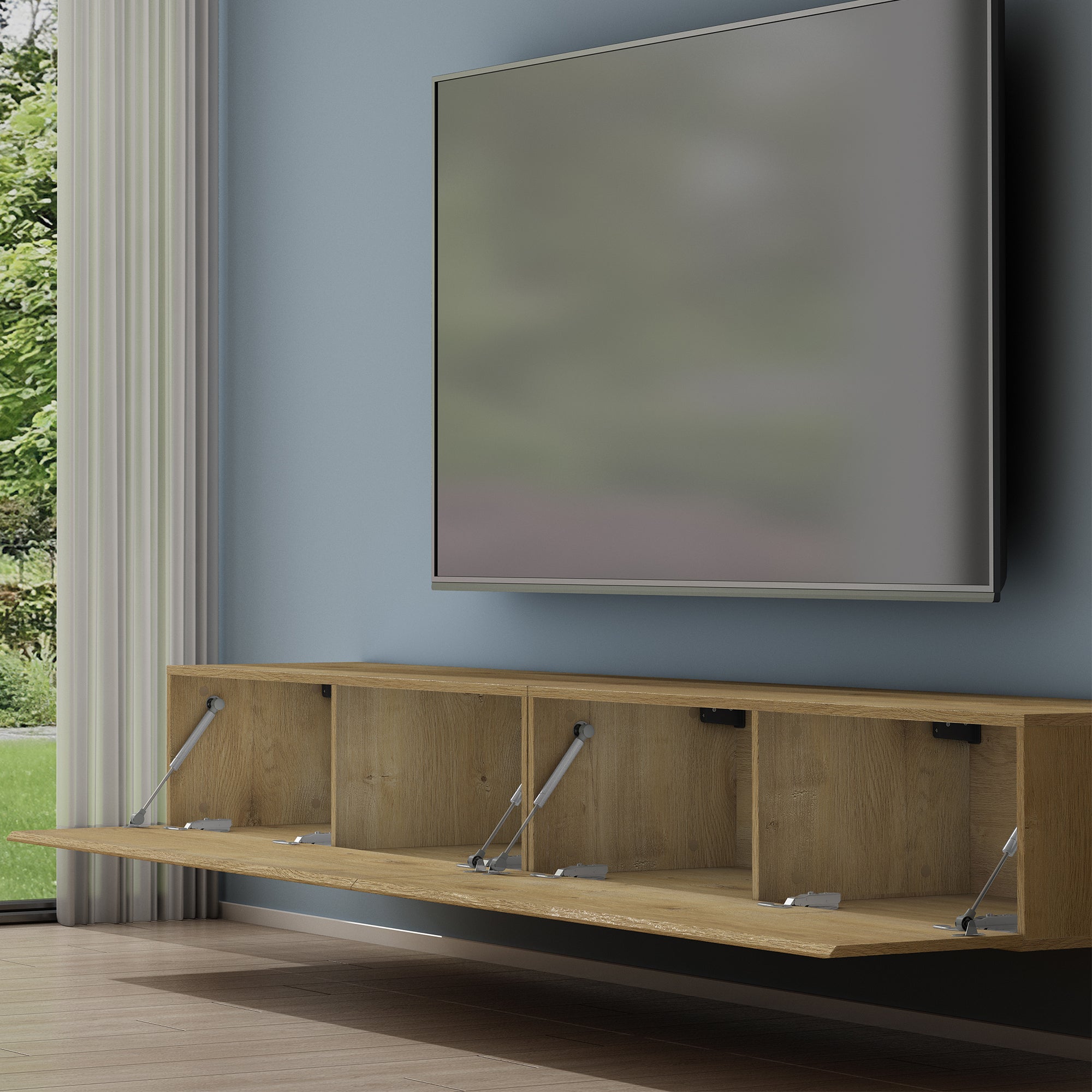 Mai & Mai Meuble TV Armoire avec Soft-Close Table TV pour le Salon Marron Clair 240x40,2x30 cm TC002 - 4