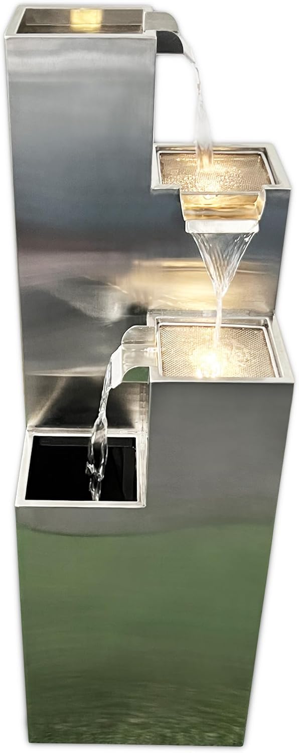 Köhko Ribero-XL fontanna ze stali nierdzewnej z LED Fontanna zewnętrzna + wewnętrzna fontanna ogrodowa Fontanna wewnętrzna 32006Ed-XL 90 x 30 x 30 cm