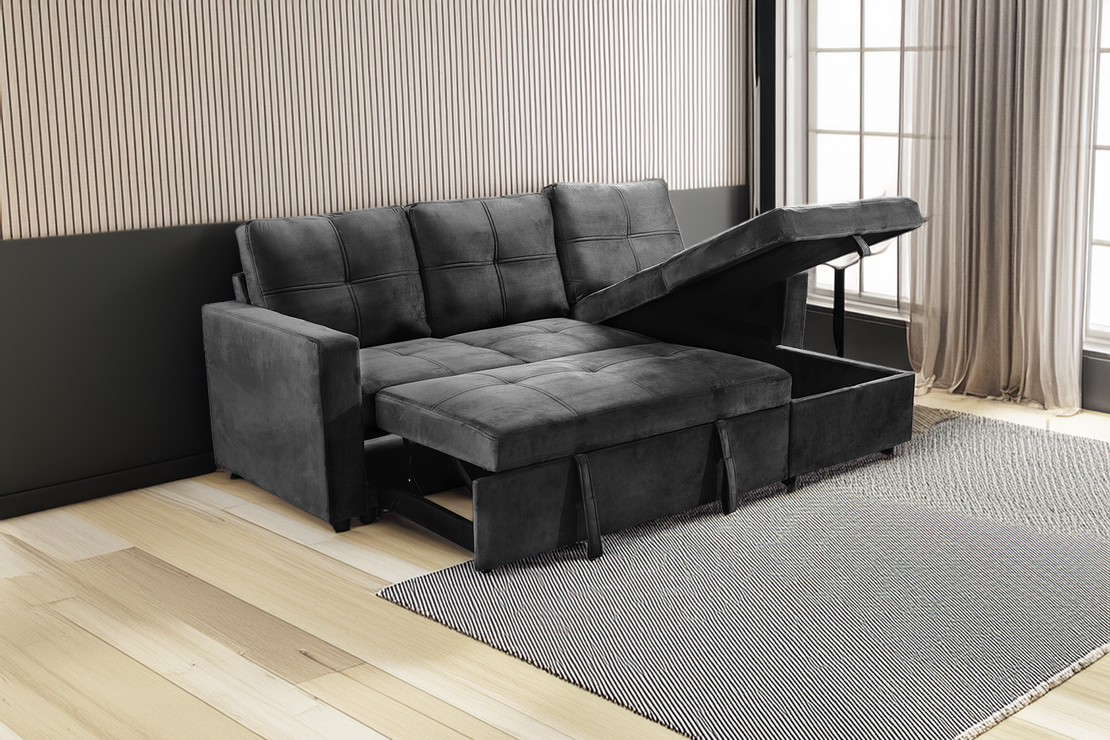 Sofa Cama Chaise Longue Pau 215cm Negro - 2
