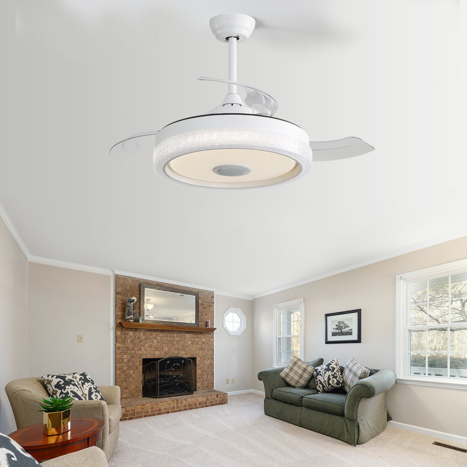 Ventilateur de plafond silencieux et invisible avec moteur CC réversible, éclairage LED, télécommande, blanc, 106,6 cm - 3