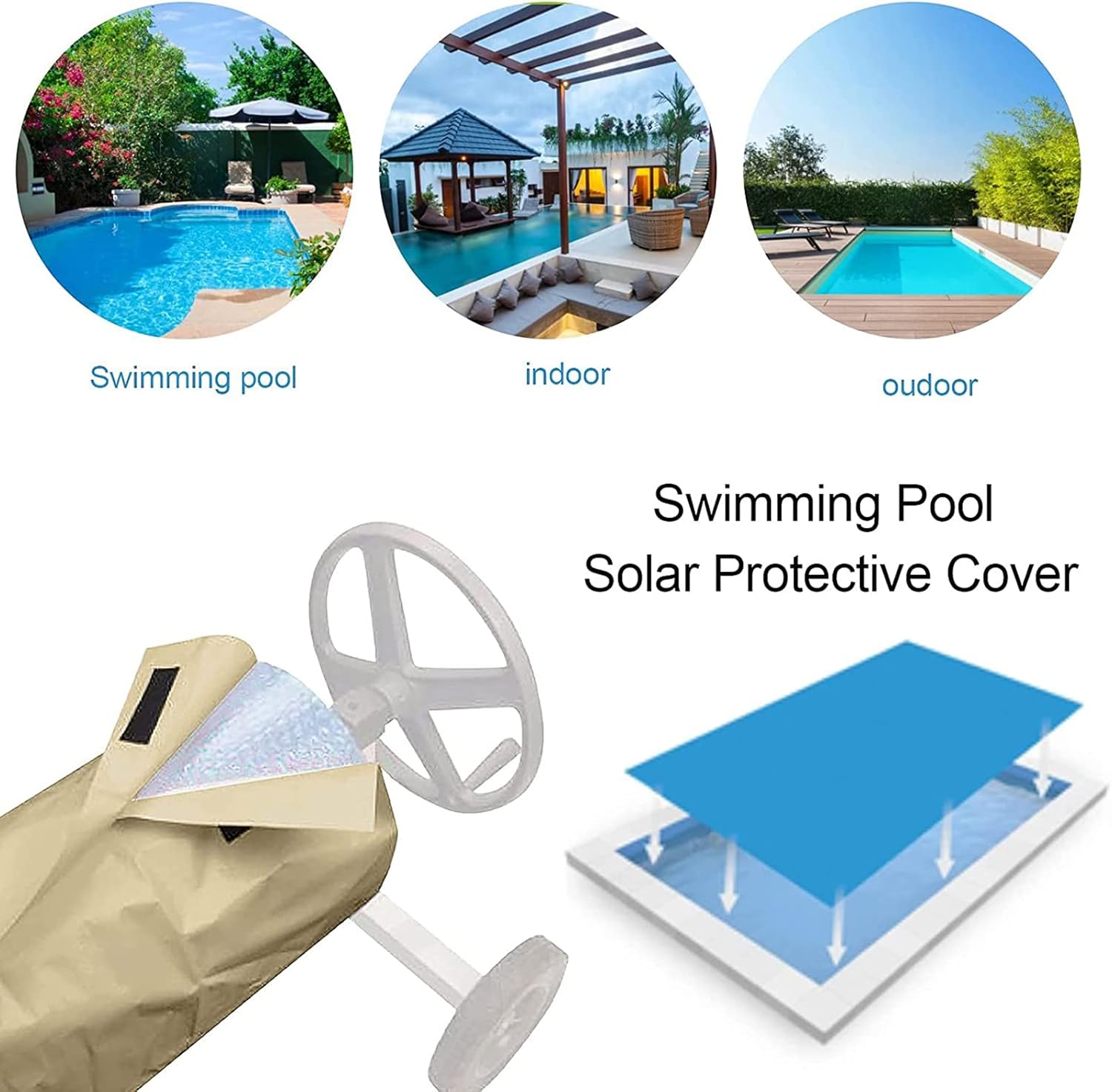 Couverture Enrouleur Bâche Piscine en Tissu Imperméable,Couverture pour Bâche Solaire,Bâche de Piscine Anti-Vent/Pluie/Poussière/UV—490*96cm beige - 5