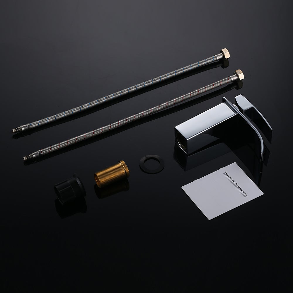 Robinet Salle de Bain Cascade Robinet de Lavabo en Laiton Mitigeur de Salle de Bain Chromé Forme Carré - 9