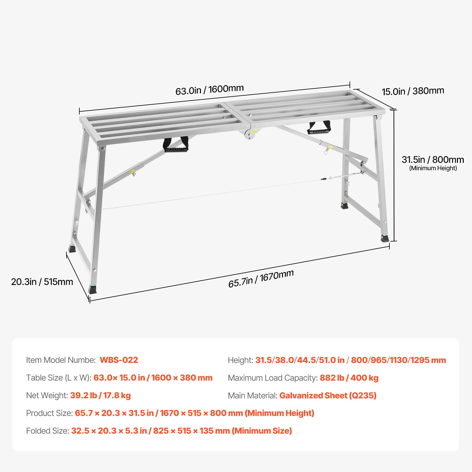 Plateforme de travail,SucceBuy hauteur réglable à 4 vitesses,escabeau pliable en acier allié,échafaudage portable,capacité 800 lb,antidérapants - 9